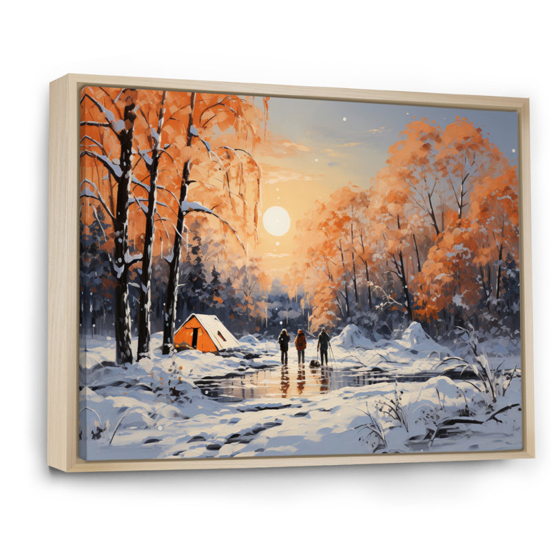 Winters Camping Glow II - paysages, impressions d'art mural, Cadre naturel flottant, H 16 po x l 32 po x P 1 po