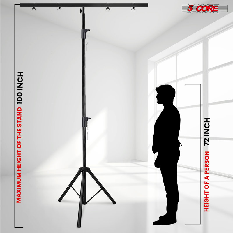 5 Core DJ Light Stand Height Adjustable 39 to 100" Heavy Duty Tripod Stage Lights Stands T Bar Hold 4 Lights for Stage Wedding Bar Party Banquet - LS 100