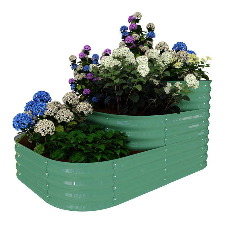 3-Tier Galvanized Steel Raised Garden Bed Kit with Rust-Resistant Coating Easy Modular Assembly Safe Edges for Vegetables Herbs and Flowers - Green