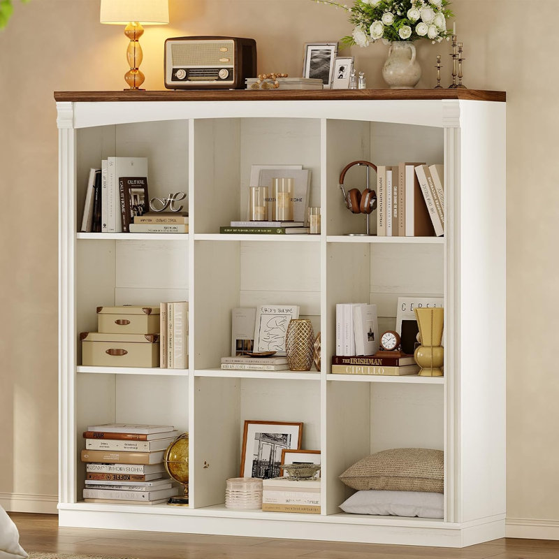 Étagère de rangement à 9 cubes, tablette moderne à 3 niveaux avec tablettes ajustables pour la maison ou le bureau, noyer et blanc