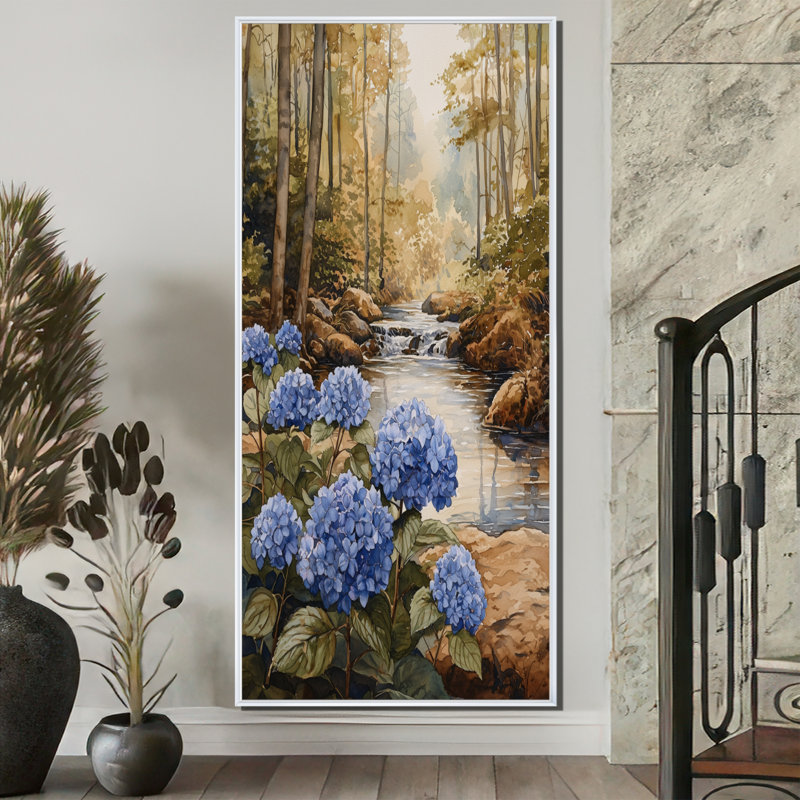 Décoration murale hydrangées de Giavona près de la rivière Forest III - Hortensias, H 60 po x l 28 po, Blanc