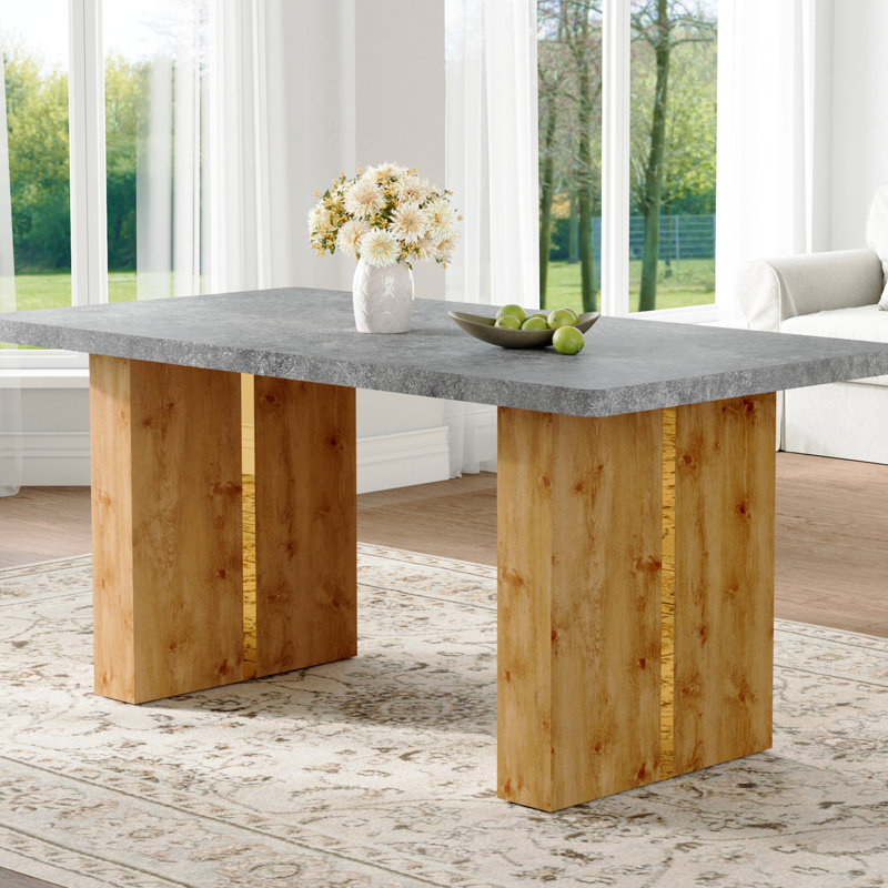 Table avec structure gris ciment, idéale pour la décoration intérieure Grand ornement rectangulaire et pieds