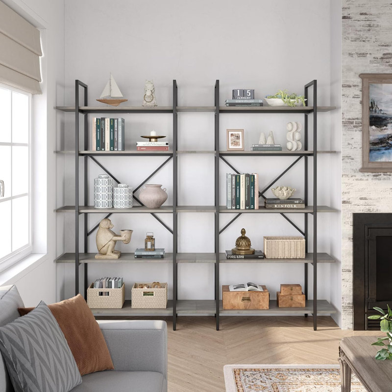 Bookshelf, 5 Tier Shelf Bookcase, Tall Bookshelf with Storage, Grey