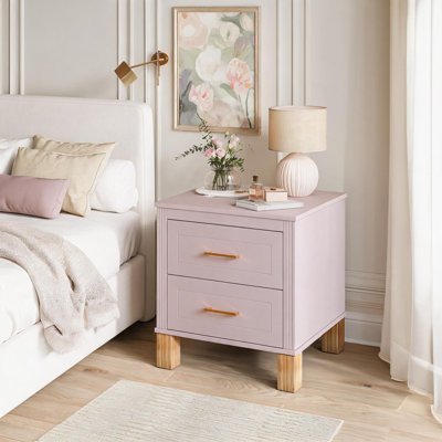 Table de chevet à 2 tiroirs, table d'appoint cannelée avec pattes en bois massif, meuble de rangement en bois avec poignées en métal pour chambre à coucher