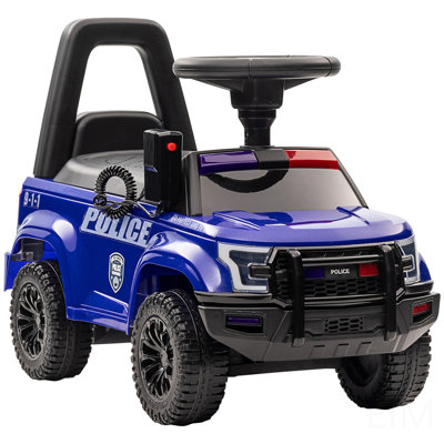 Kids Push Ride On Car With Working PA System And Horn, Police Truck Style Foot-To-Floor Sliding Car  With Under-Seat Storage, For 18 Months To 5 Years Old, Blue
