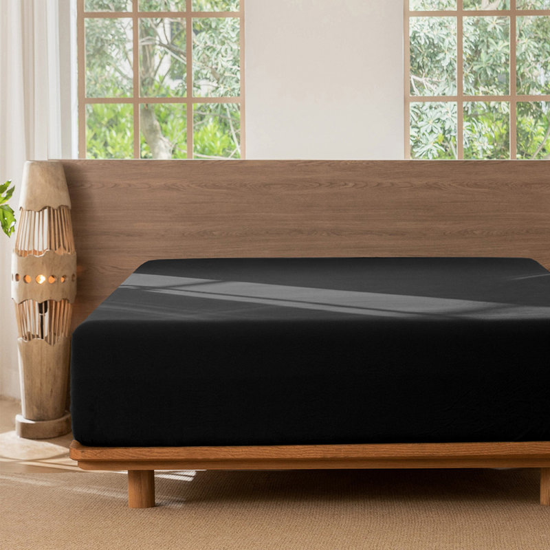 Drap-housse MooMee 100% coton lavé extra profond, Grand lit, Noir