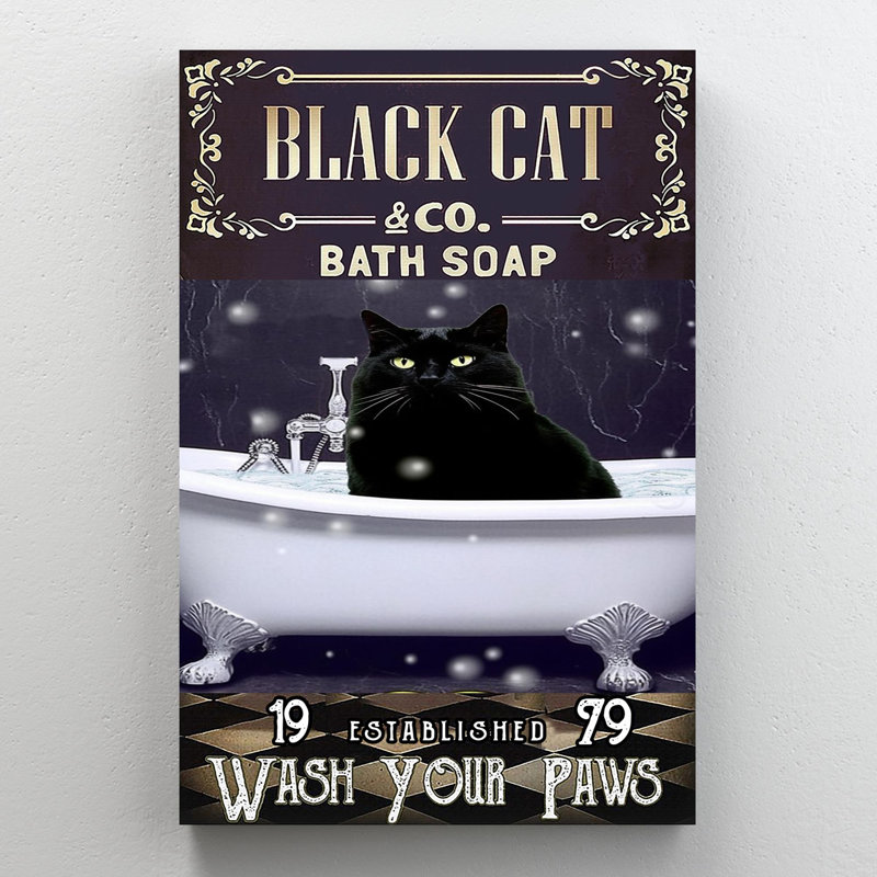 «Black Cat Bath Soap», impression sur toile rectangulaire 1 pièce, H 14 po x l 11 po x P 1,25 po