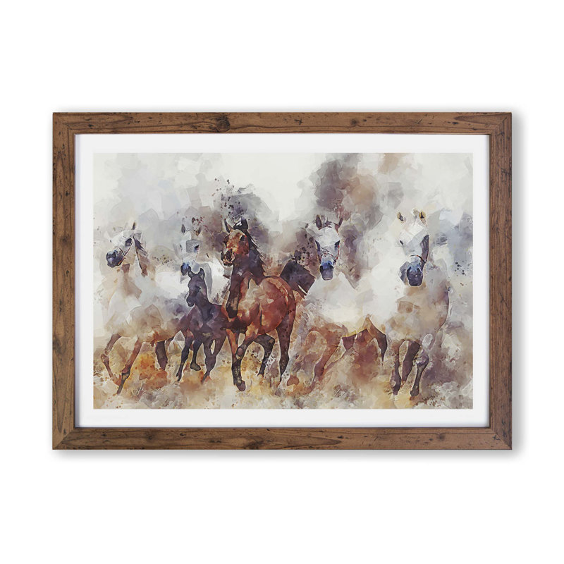 Galloping Horses - Framed Print, 62cm H x 87cm W x 2cm D, Walnut