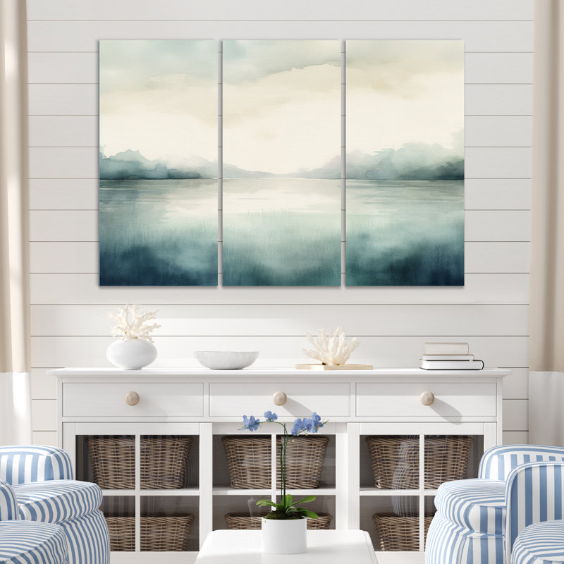 Lac, art mural sur toile, décor de coucher de soleil aquarelle minimal - Lierre, H 28 po x l 36 po x P 1 po