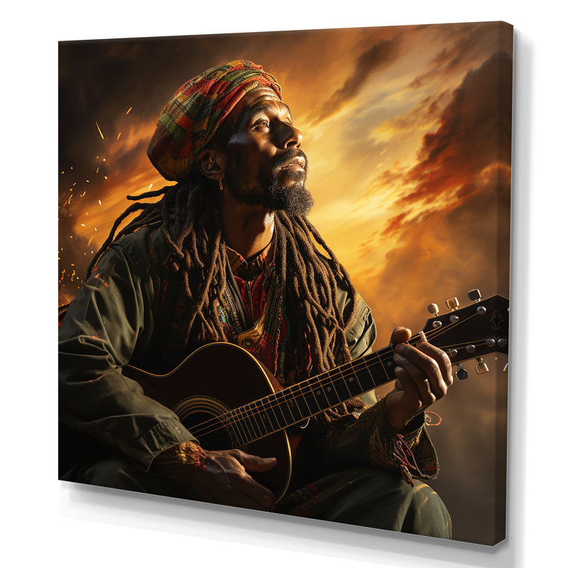 «Rasta Reggae Man Paying Guitare» sur toile, H 36 po x l 36 po x P 1,5 po, Toile tendue