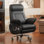 Fauteuil de bureau massant avec repose-pieds Kinnls Luca, fauteuil inclinable électrique en cuir véritable avec ventilation chauffante, fauteuil de direction ergonomique, angle d'inclinaison réglable, angle d'inclinaison réglable (noir)