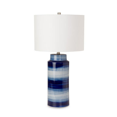 Ensemble de deux lampes de table en céramique tourbillon bleu et blanc de 30 po avec abat-jour blanc