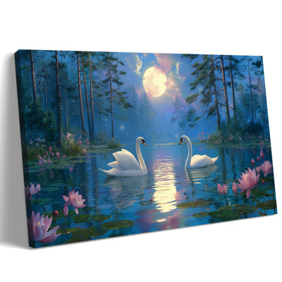  Swan Wall Art, Tranquil Classical Canvas Print Artwork with Swans, Farmhouse-Style Vintage Bathroom and Bedroom Prints, Peaceful Animals Painting Picture for Home Decor, 18x24 inches