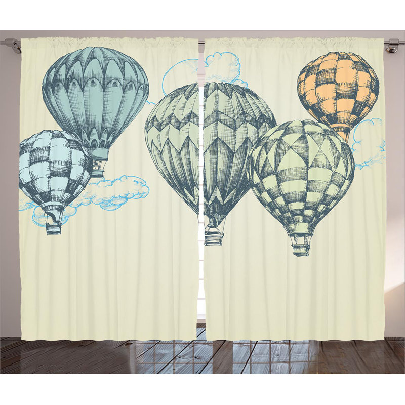 Balloons Graphic Print Semi-Sheer Rod Pocket Curtain Panels, 54" W x 90" L