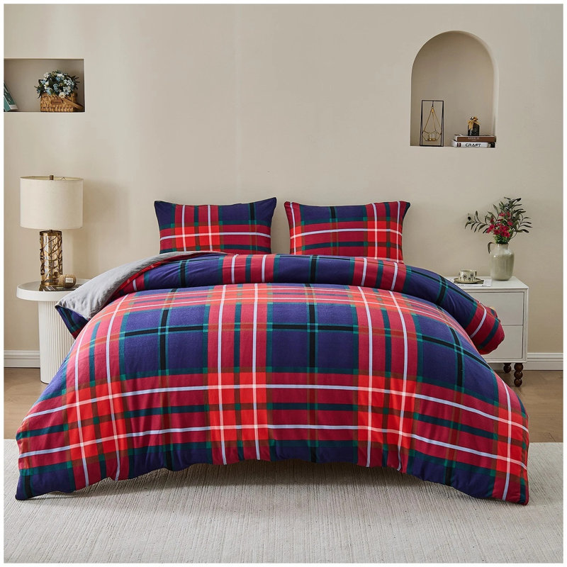 Polyester Duvet Cover Set with Pillowcases, Red/Blue, Single Duvet Cover + 1 Standard Pillowcase