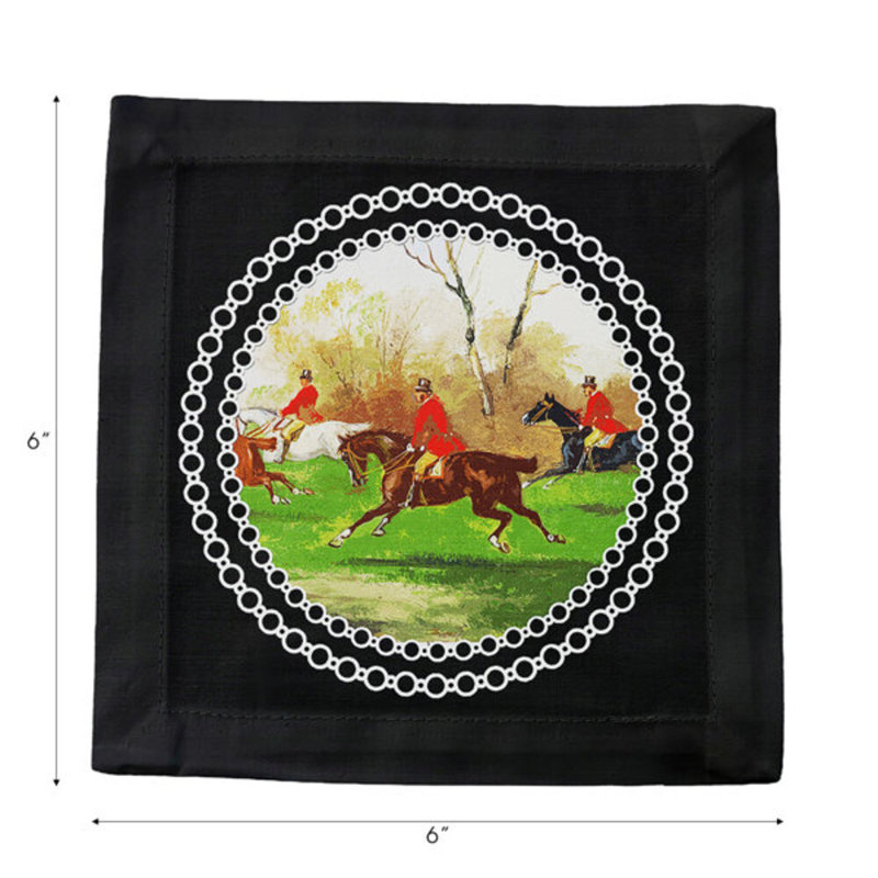 English Hunting Cotton Sateen Cocktail Napkins, Black