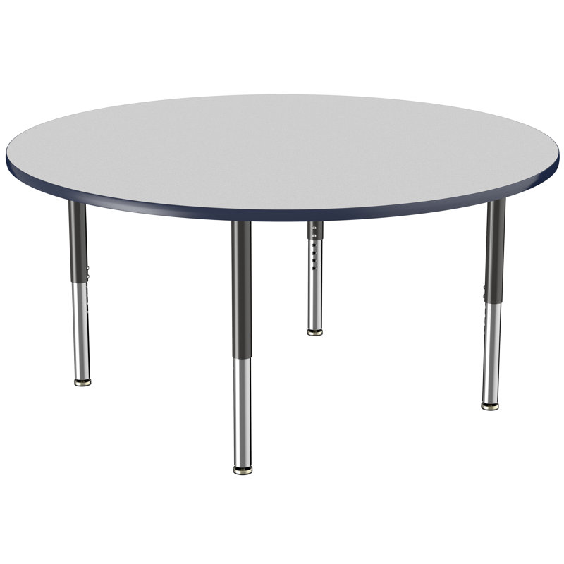 Table ronde à hauteur réglable, H 24 po x L 60 po x l 60 po, Gris / bleu marine, Super