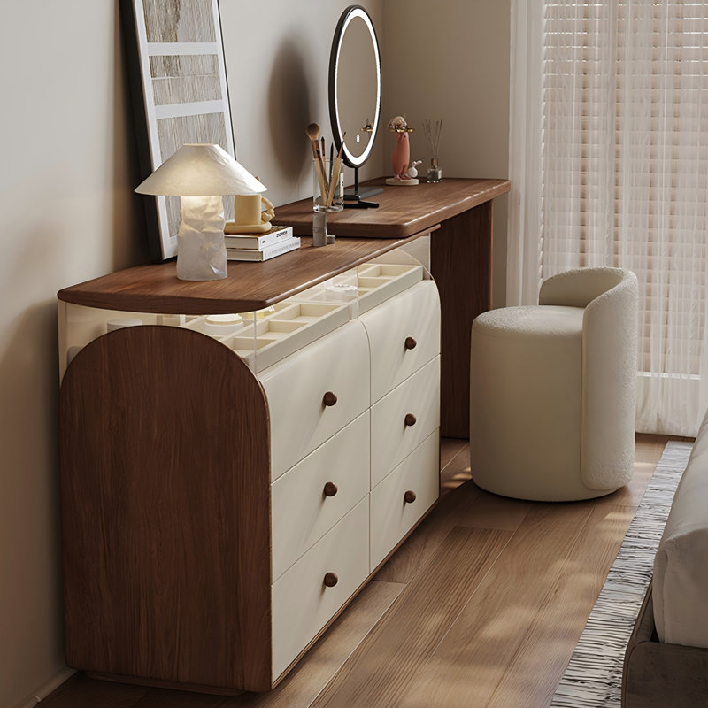 Ensemble coiffeuse 47,24 "brun et blanc avec commode, tabouret de maquillage et miroir