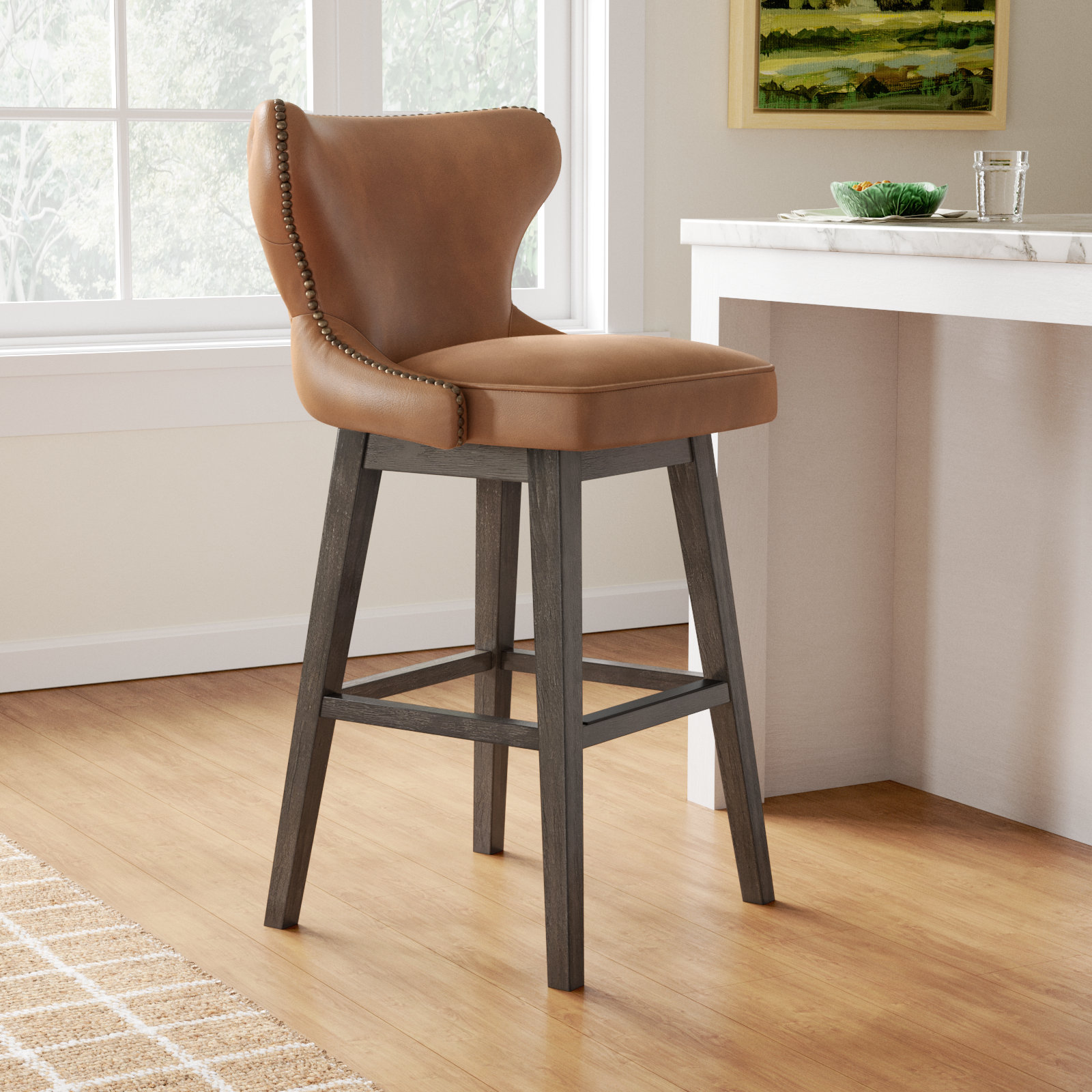 Carline Caraline Swivel Counter & Bar Stool, Bar Stool (30" Seat Height), Wax Brown Faux Leather