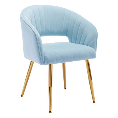 Velvet Desk Chair no Wheels, Home Office Swivel Armchair with Gold Base, Back Incline Adjustable for Vanity Make-up
