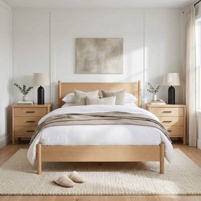 Lennon 3-Piece Bedroom Set, Light Brown - King Bed, Two 3-Drawer Nightstands