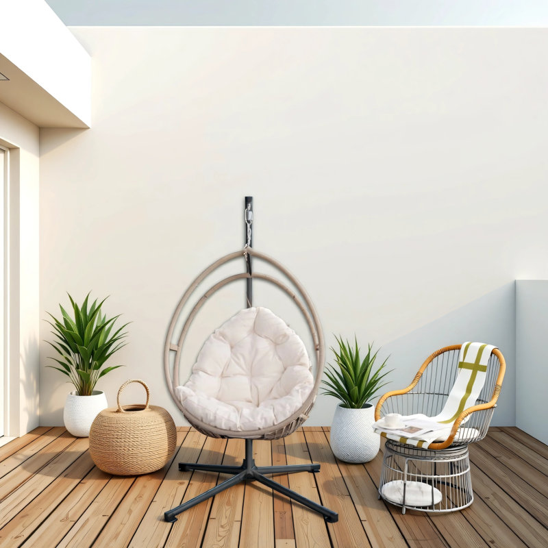 Outdoor Egg-Shaped Hammock Chair With Stand, Indoor Rocking Chair, Outdoor Hammock Egg-Shaped Chair, Beige