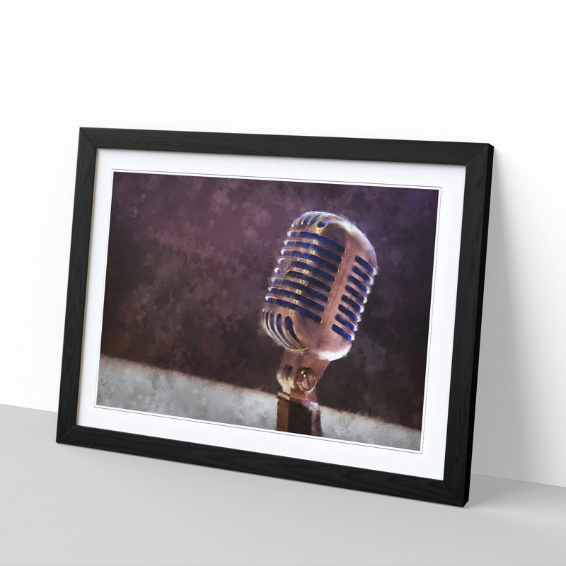 Steel Vocal Microphone - Framed Print, 24cm H x 33cm W x 2cm D, Black Framed