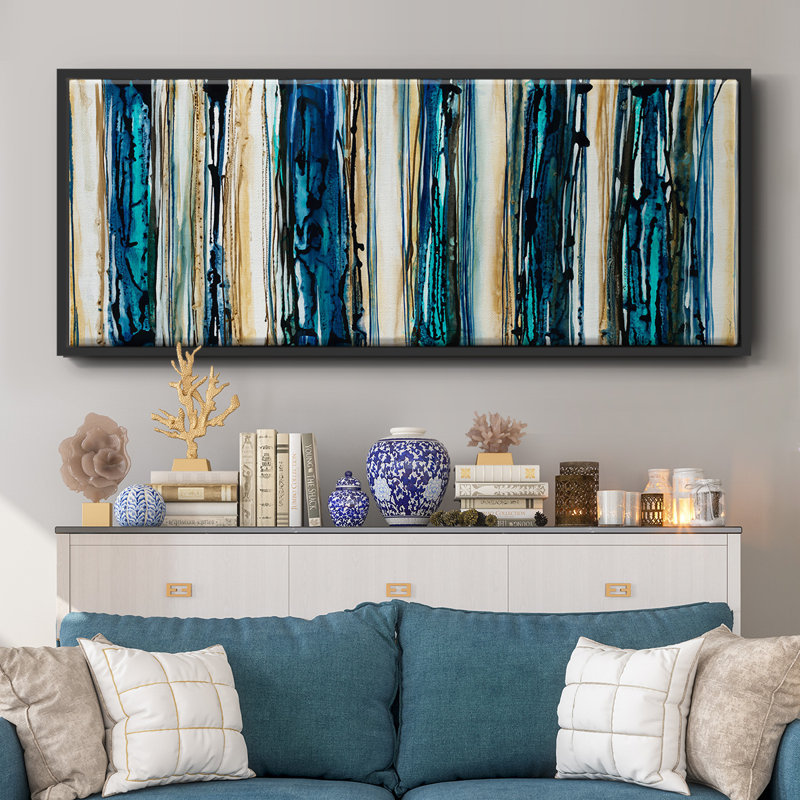 Blue Streaks- Framed Canvas, 24" H x 60" W