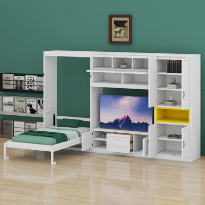 Murphy Bed With TV Stand, Drawers, Shelves, And Cabinets