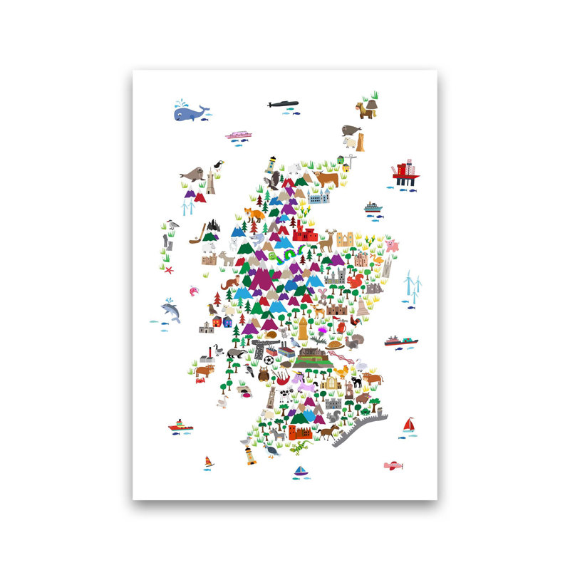 Animal Map Of Scotland Nursery by Michael Tompsett - Print, Unframed, 42cm H x 30cm W x 1cm D
