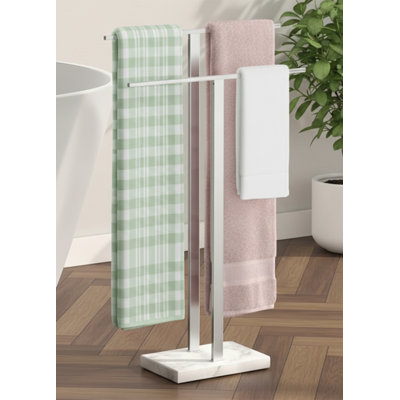 Porte-serviettes autoportant KES à 2 niveaux H 33 po avec base en marbre lesté pour salle de bain en acier inoxydable 18/8, finition brossée KES