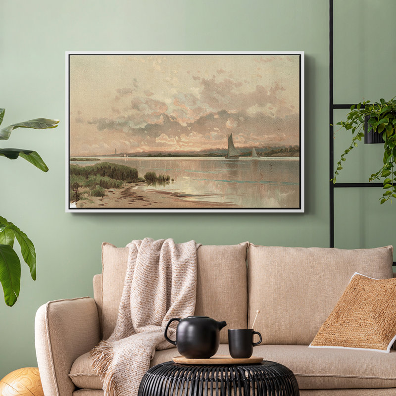 Paysage rétro - XL, H 17 po x l 25 po x P 2 po, Toile encadrée flottée blanche