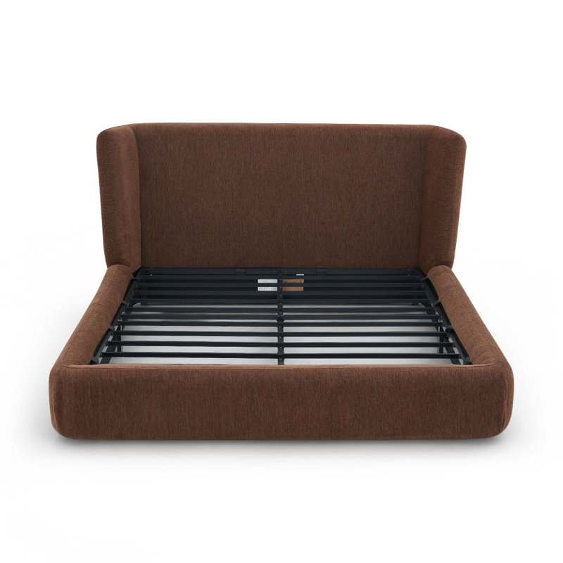 Base de lit plateforme à rembourrage à compression avec tête de lit à oreilles courbée, base de lit rembourrée en nuage, aucun sommier requis, assemblage facile