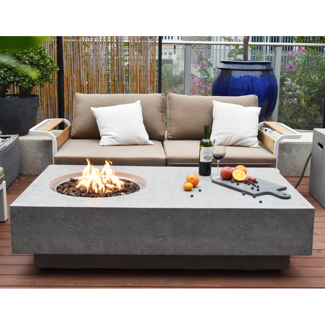 Metroplis 56" Outdoor Concrete Fire Table 45,000 BTU - Includes Lava Rocks and PVC Cover Elementi Fuel 