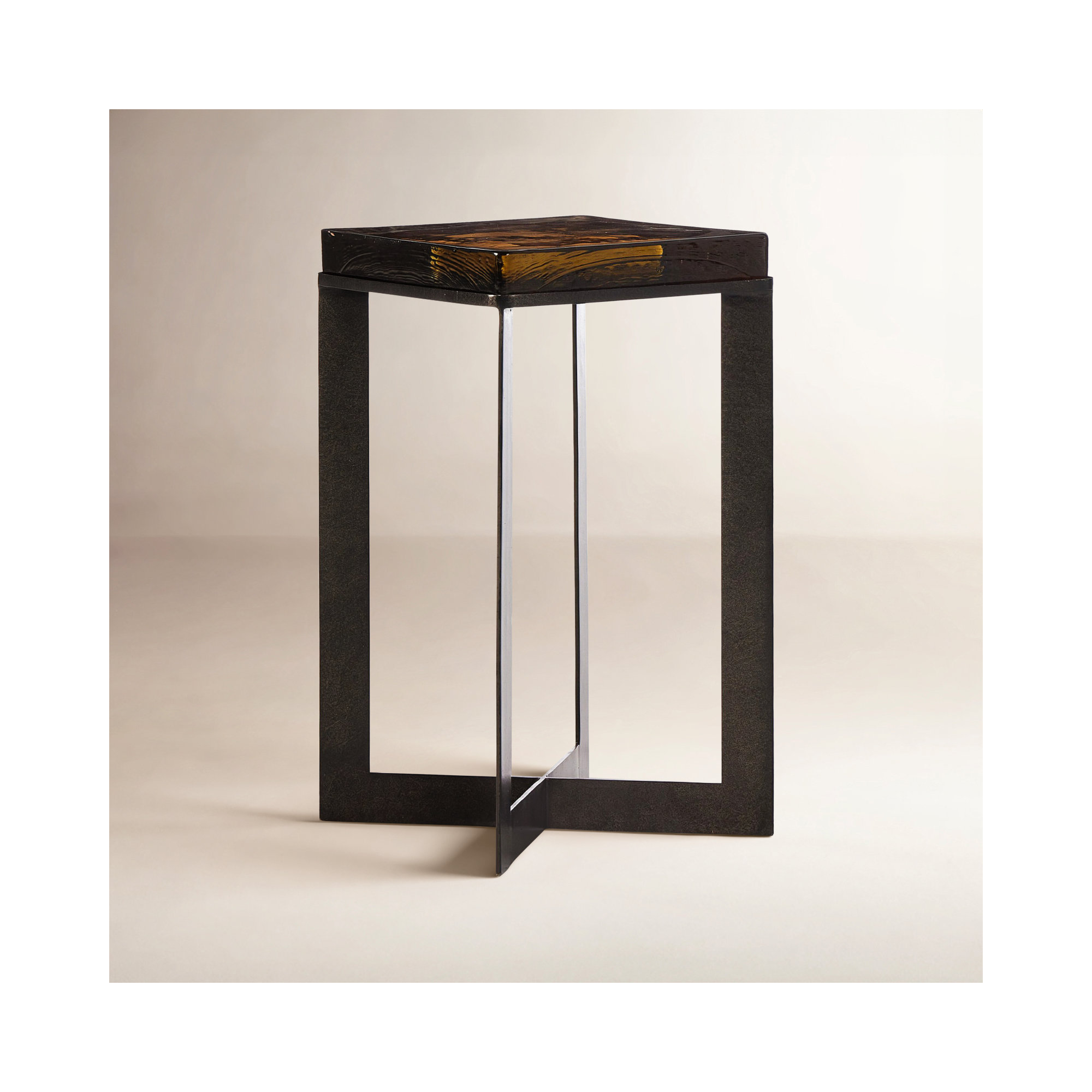 Alexzis Cast Glass End Table-Clear Cast Glass, Burnished Charcoal, Cast Glass