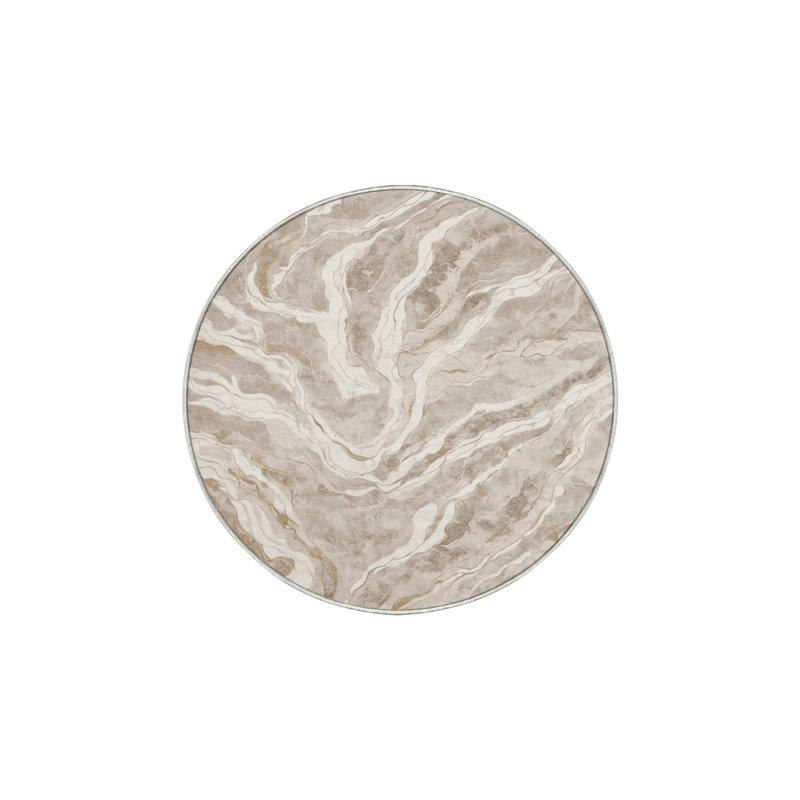 Tapis beige soyeux et moelleux, Rond 7 pi