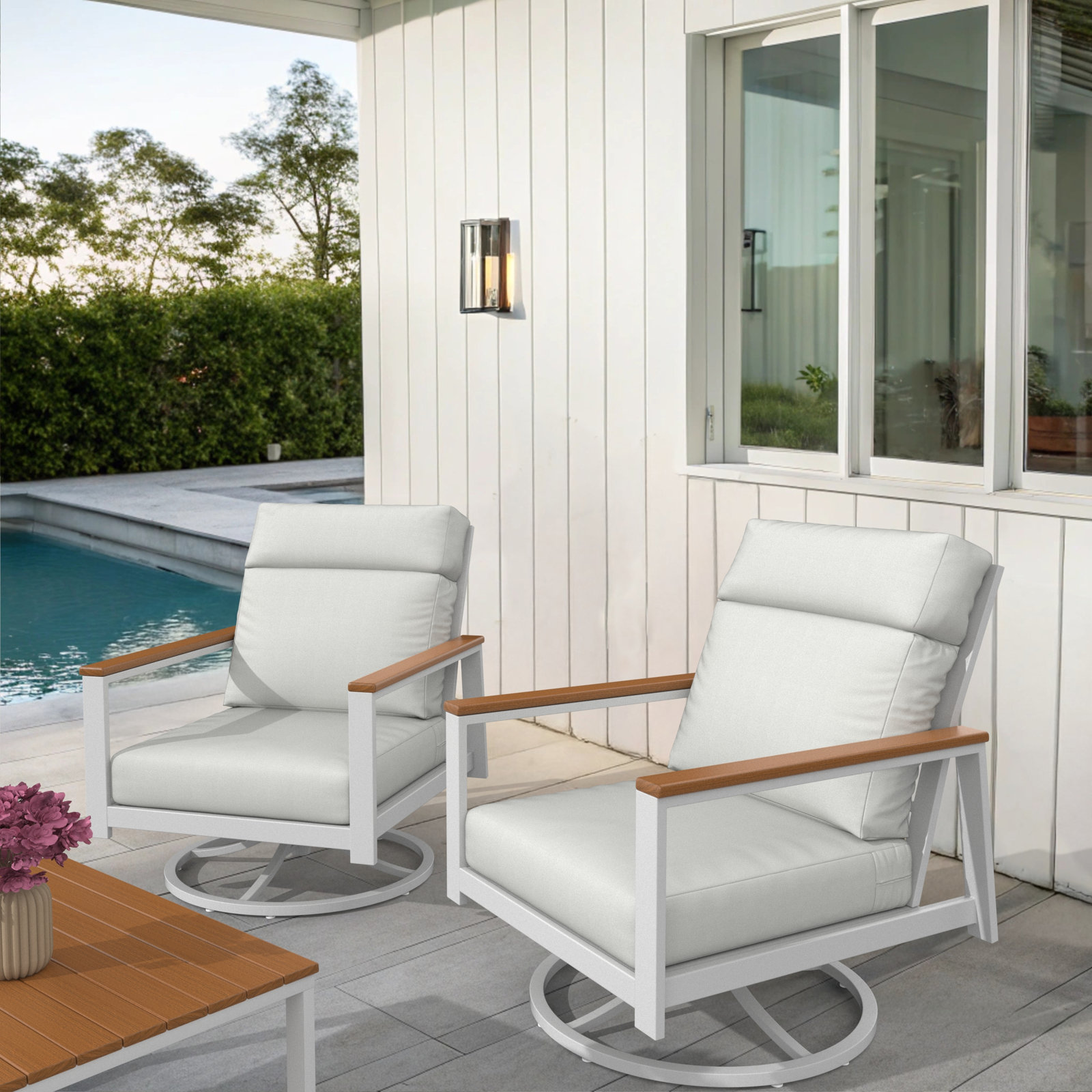 Townsend Sunbrella® Swivel Patio Lounge Chair, Brown, Canvas White