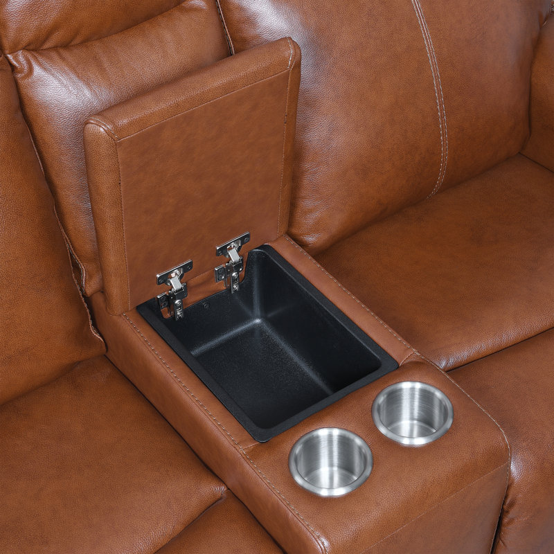 Aoosaf Upholstered 72.5'' Reclining Loveseat, Caramel Leather Match