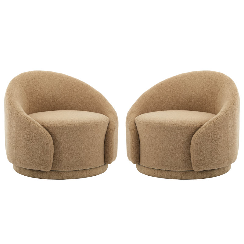 Aunna 89.2Cm Wide Swivel Barrel Chair, Light Brown Teddy