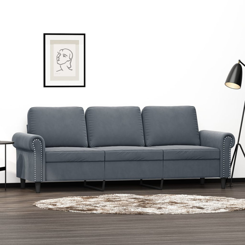 Canapé rembourré Nyziah, Polyester 100 % gris foncé, H 31,5 po x l 78 po x P 30,3 po