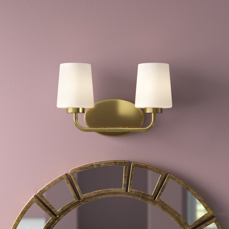 Lark Kline Heritage Brass 2-Light Dimmable Vanity with Etched Opal Shades