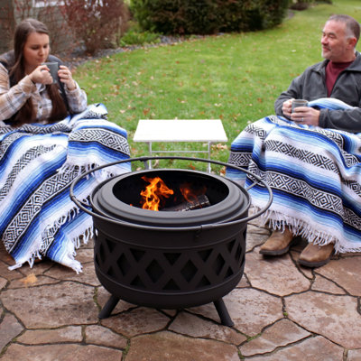 Karline 30" Round Wood-Burning Black Finish Steel Crossweave Smokeless Fire Pit
