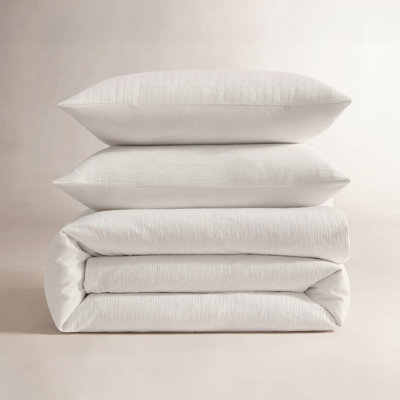 Crinkle Solid White Duvet Cover Set