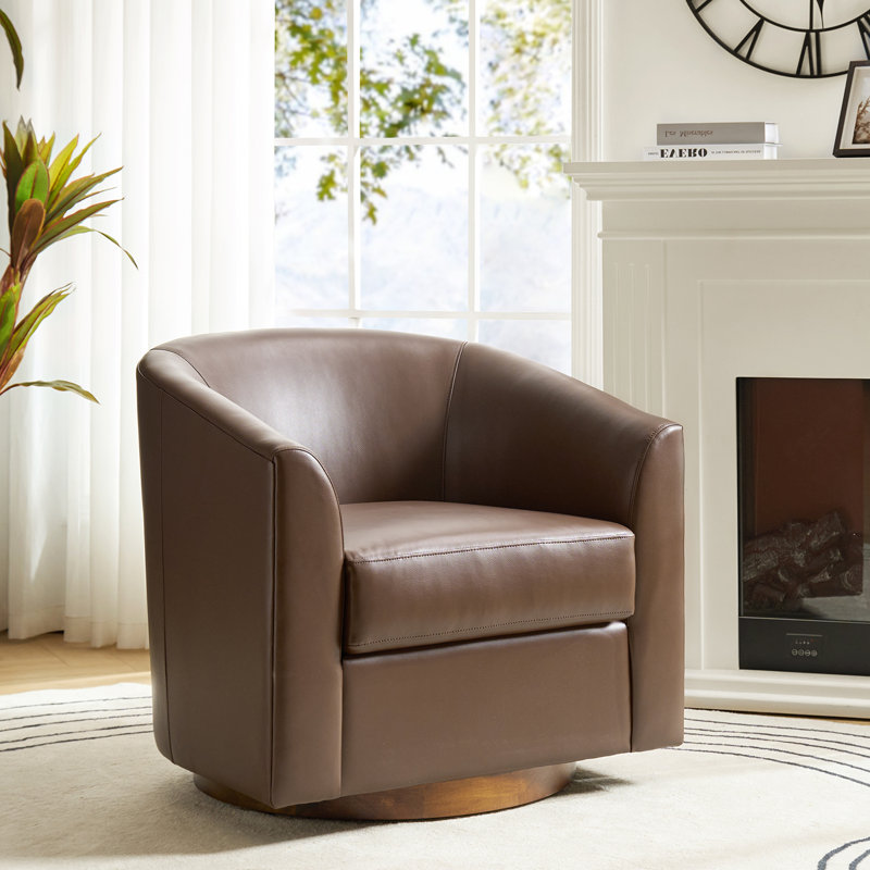 Fauteuil demi-tonneau pivotant en cuir Amiir Morden, Similicuir brun
