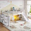 Lit mezzanine en métal pour une personne avec glissade, échelle, tiroirs de rangement, garde-robe et bande DEL pour enfants et adolescents, blanc-913603738