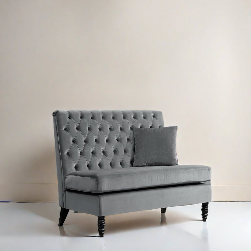 Banc rembourré en velours, Gris, 55 po de largeur