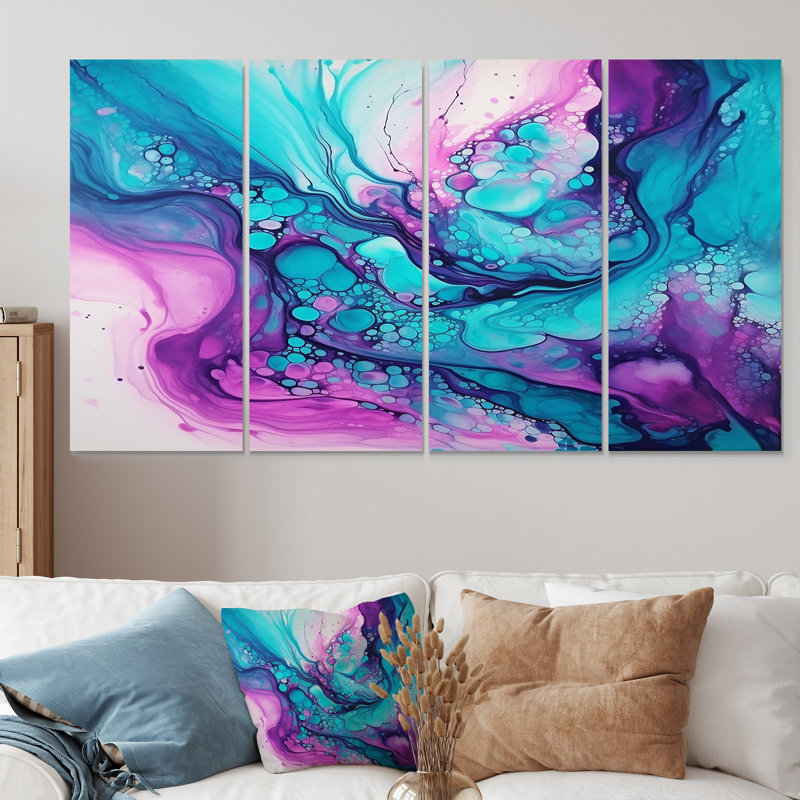 Encre liquide liquide magenta mauve - ensemble d'art mural 4 pièces, H 32 po x l 64 po