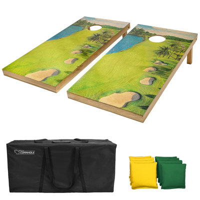 GoSports 4 x 2 ft Regulation Size Wood Cornhole Board Set - Golf Course Design, Includes 2 Boards, 8 Bean Bags, Carrying Case and Game Rules