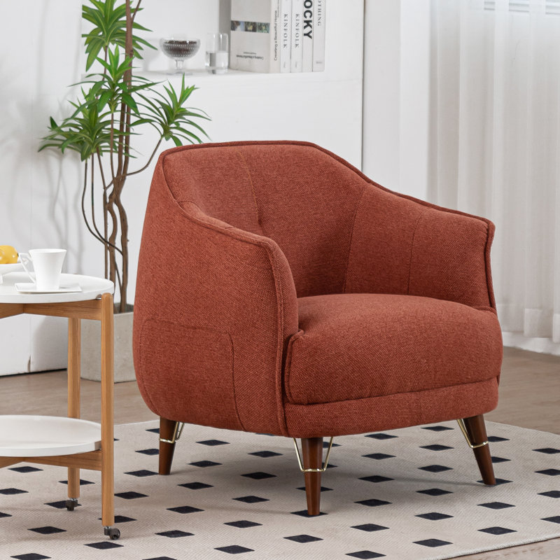 Chaise avec accoudoirs Modern Modern, fauteuil rembourré en tissu durable pour le salon, chambre à coucher, pieds en bois massif, rouge