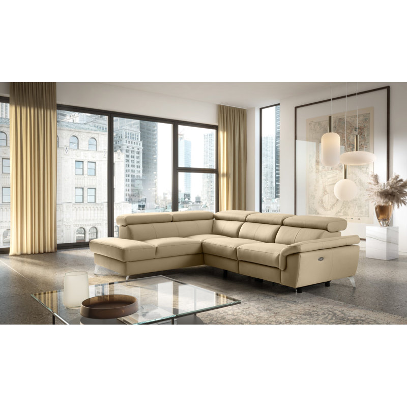 Debanos Vegan Leather Corner Electric Reclining Sofa with Storage , Beige, Left Hand Facing